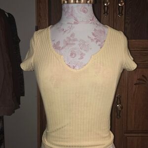 Primark Light Yellow Ribbed Short Sleeve Top